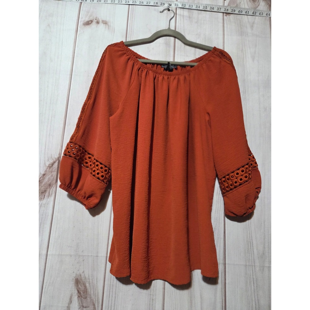 NYCC‎ New York Clothing Co Burnt Orange Eyelet Lace Peasant Blouse 1X Boho Top